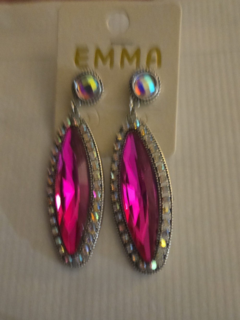 HOT pink BLING Emma Crystal Silver And AB Teardrop Dangle Earrings
